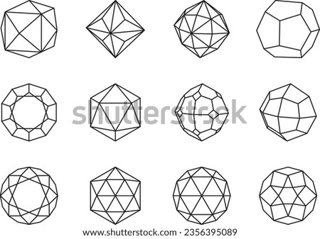 Geometric crystal icon set. Linear gemstone symbols