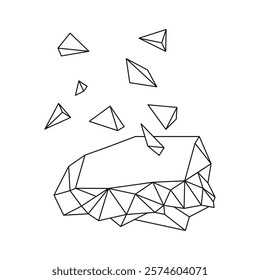 Geometric crystals, low-poly style, black lines on a white background, abstract illustration.