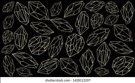 Geometric Crystals Pattern with and Minerals. Hand drawn illustration.