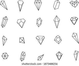 Juego de cristales geométricos. Diamantes dibujados a mano. Establecer para logotipo, plantilla, tejido