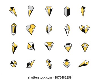 Geometrisches Kristall-Set. Handgezeichneter Diamant. Set für Logo, Vorlage, Stoff