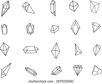 Geometric crystals set. Hand drawn elements.