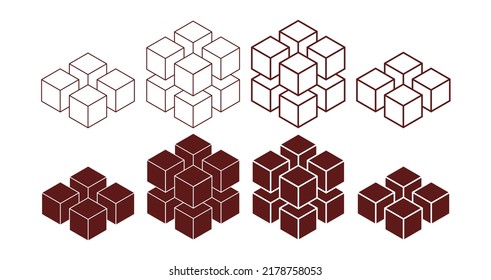 Geometrischer Cube von 24 kleineren, isometrischen Kuben. Vektor-Symbolvorlage. Baugewerbe. Gebäude. Haus. Zuhause. 3D-Kubus