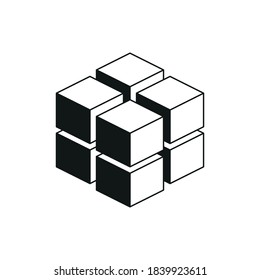 Cubo geométrico de 8 cubos isométricos. Ilustración vectorial simple en un fondo blanco.