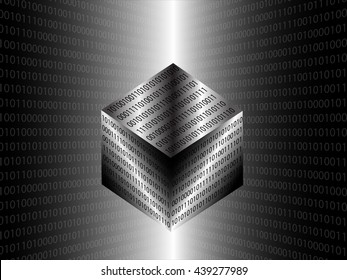 Geometric cube with computer digital data code zero and one.