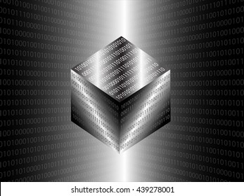 Geometric cube with computer digital data code zero and one.