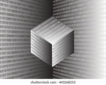 Geometric cube with computer digital data code zero and one.