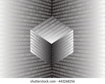 Geometric cube with computer digital data code zero and one.