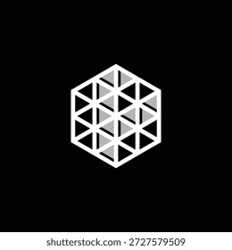 Geometrisches Würfeldesign mit Dreiecken auf schwarzem Hintergrund.