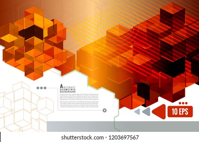 geometric cube graphic template on orange color tone with white space background