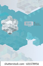 Geometric cube graphic template on blue turquoise space with white background