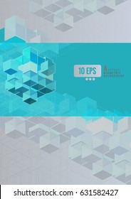 Geometric cube graphic template on blue turquoise stripe background A4 size