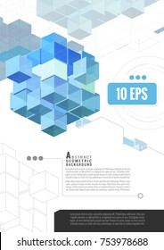 Geometric cube graphic template on blue color theme with white space background
