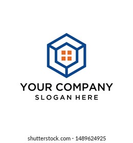 Geometric cube home logo design vector
