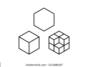 Geometric cube icon on white background for your design works both publications and web site.Vector box of  square  hexagon Stacked together with a White background.cube.icon.logo design.Geometry.dice