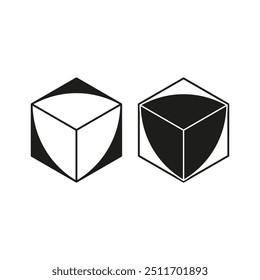 Geometric cube icons. Abstract 3D shapes. Black and white vector graphics. Minimalist design elements.