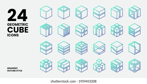 Geometric Cube Icons Collection In Gradient Outline Style