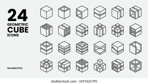 Geometric Cube Icons Collection In Outline Style