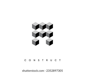 Plantilla de diseño del logotipo del cubo geométrico para construcción y estructura. Letra monograma M.
