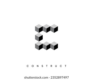 Geometric cube logo design template for construction and structure. Initial letter C.