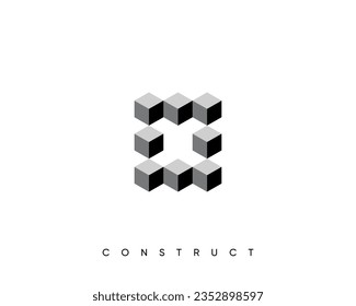 Geometric cube logo design template for construction and structure.