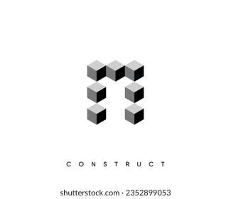 Geometric cube logo design template for construction and structure. Monogram letter M.