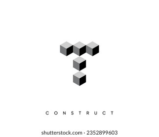 Geometric cube logo design template for construction and structure. Initial letter T symbol.