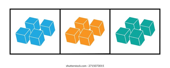 Cubo geométrico no ícone de estilo multicor. Cubos 3D coloridos em azul, laranja e verde para design.Linha fina simples, vetor de contorno de ícones diversos para ui e ux, site ou aplicativo móvel. 