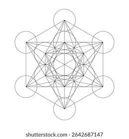 Geometric cube pattern. Sacred geometry design. Linear vector structure. Abstract polyhedron shape.
