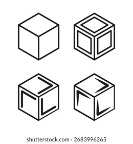 Cubo geométrico definido. Formas abstratas de wireframe. Ilustração moderna de vetor. Perspectiva da arte de linha. EPS 10.