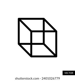 Geometric cube shape vector icon in line style design for website, app, UI, isolated on white background. Editable stroke. EPS 10 vector illustration.