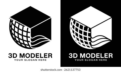Geometric cube and sphere logo for 3D modelers designers and animators professional branding for digital art projects