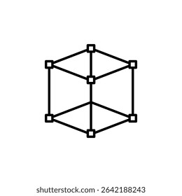 Geometric Cube Structure With Lines And Square Vertices On Transparent