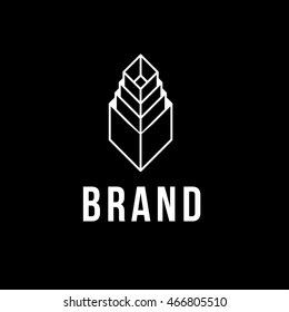 Geometric cube vector logo template. Linear sign (icon, emblem, logotype)