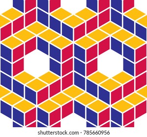 Geometric cubes abstract seamless pattern, 3d vector background. Technology style engineering line drawing endless illustration. Usable for fabric, wallpaper, wrapping, web and print.