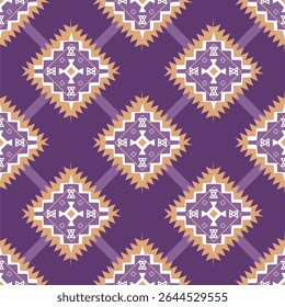 Geometric Cultural, aztec, tribal, traditional style on purple background pattern design for silk, textile, wrap, wallpaper, vector illustration design.