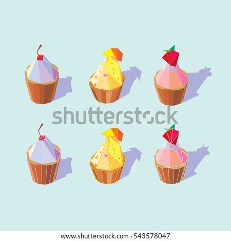Geometric Cupcakes Vector in pastel color for your illustrations and designs. Polygonal pop art style with shadow. EPS8