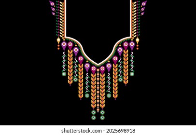 Geometric curve Ethnic oriental flowing along the line pattern traditional style EP1.Floral necklace embroidery design for fashion.background,wallpaper,clothing and wrapping.