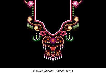 Geometric curve Ethnic oriental flowing along the line pattern traditional style EP3.Floral necklace embroidery design for fashion.background,wallpaper,clothing and wrapping.