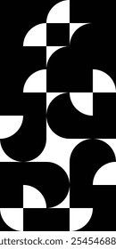 Forma de curva geométrica de combinar y dividir los círculos en blanco y negro. Composición estilo Bauhaus de los arcos. Patrón de diseño de varios mosaicos de Formas redondeadas. Vector