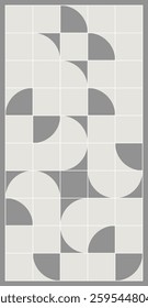 Geometric curve form of combining and dividing the circles in gray and white. Design bauhaus pattern of various rounded shapes mosaic. Decorative panel made of tiles. Vector