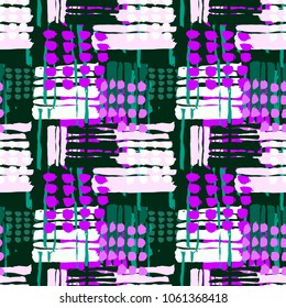 Geometric curved lines graffiti seamless hand craft expressive ink hipster pattern.Grunge urban dynamic expressive bright painting.Print for textile,apparel, wrapping paper.
