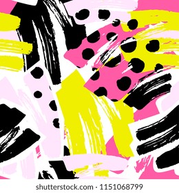 Geometric curved lines graffiti seamless hand craft expressive ink hipster pattern.Grunge urban dynamic expressive bright painting.Print for textile,apparel, wrapping paper.