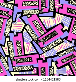 Geometric curved lines graffiti seamless hand craft expressive ink hipster pattern.Grunge urban dynamic expressive bright painting.Print for textile,apparel, wrapping paper.