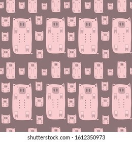 Geometric cute animals seamless pattern with Pigs. Vector collection perfect for childish decoration clothes, patterns, stickers, cards, fabric, textile, t-shirt, blanket