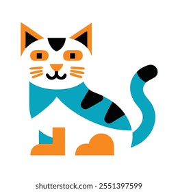 "Ilustración vectorial de gato lindo geométrico en colores vibrantes, perfecto para diseños digitales e impresos".






