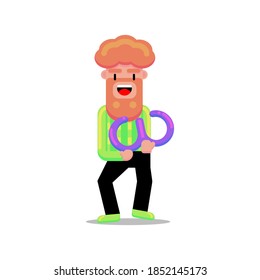 Geometric Cute Guy Holding Number 3, Vector Illustration. Great for Kid Related Business.