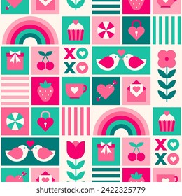 Geometric cute icon seamless square pattern design for valentine's day.