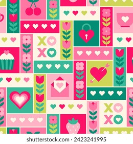 Geometric cute icon seamless square pattern design for valentine's day.