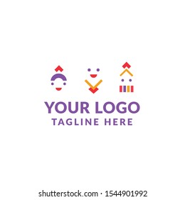 Geometric cute logo design for children schools kindergarten with funny creatures